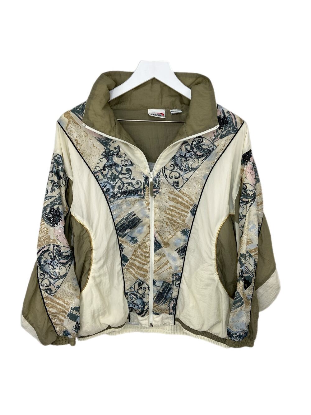 Y2K Gold Flecked Nylon Granny Zip Up Windbreaker - Women's Size L